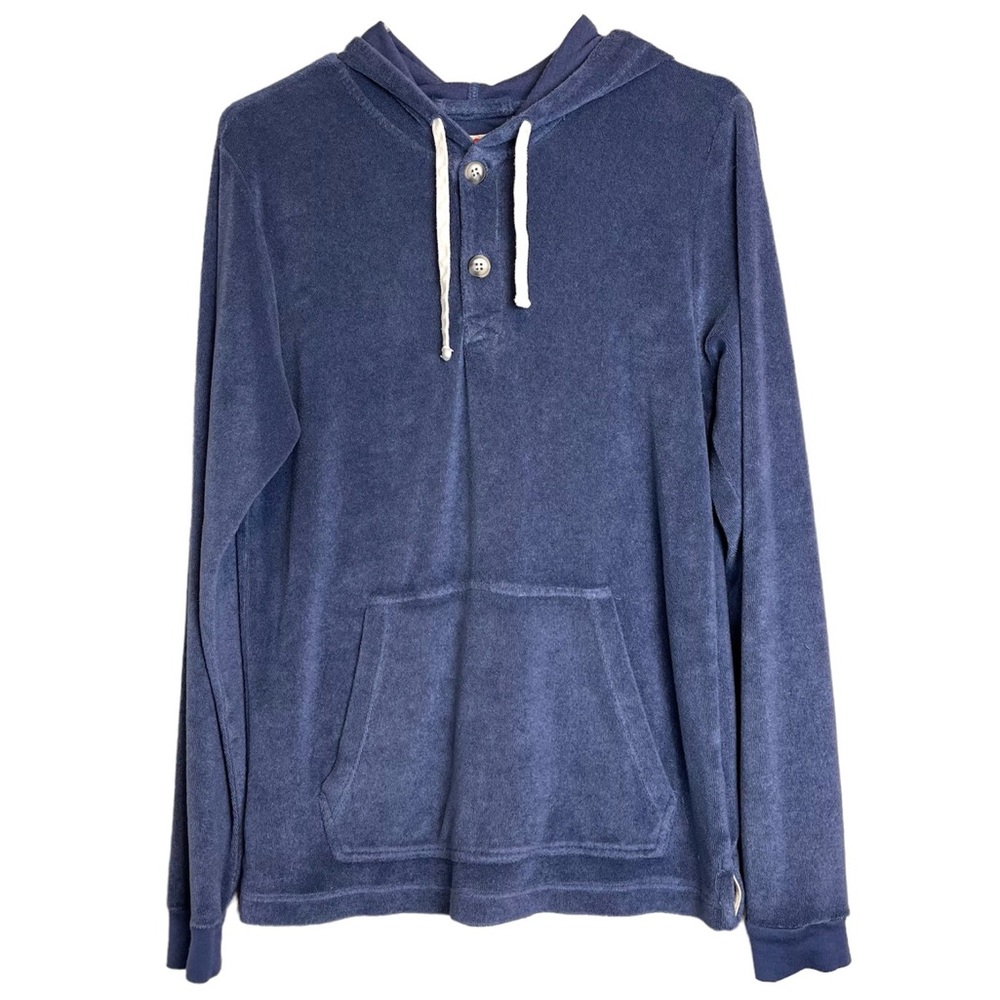 Marine Layer Men's Terry Cloth Beach Hoodie in Faded Denim Size Small